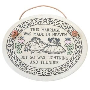 Vintage Trinity Pottery Hanging Sign This Marriage Made In Heaven Wall Art 1990s